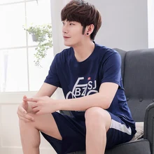 Мужские пижамы с коротким рукавом из хлопка и льна мужские пижамы для сна лаунж-Пижама комплект шорты M-4XL