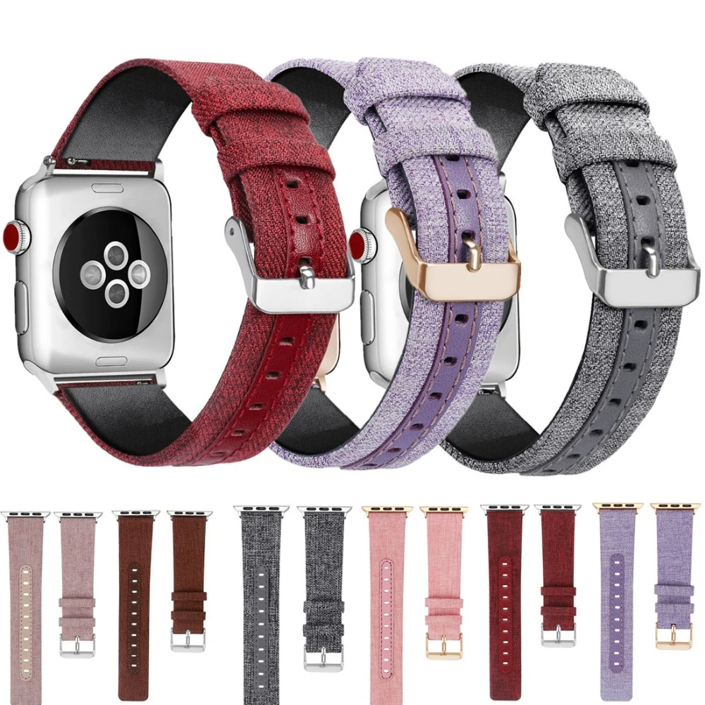 Кожаный холщовый ремешок для Apple watch band 42 мм 38 Iwatch series 3 2 1 роскошный браслет