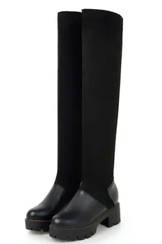 

Sapato Feminino Women Boots Over The Knee Shoes Woman Chunky Mid Heels Gladiator Autumn Warm Booties Faux Chaussures WS181186