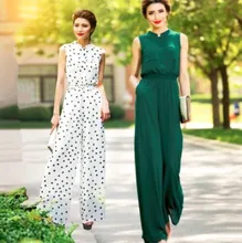 2017 Sexy Summer Jumpsuit Party Overalls Rompers Chiffon Elegant Green Full Length Bodysuit Plus Size S M L XL 2XL 3XL