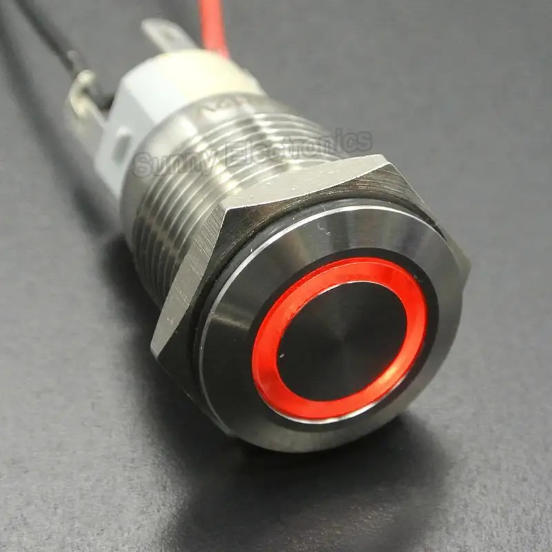 

12V Latching Push button Switch 1NO1NC SPDT Silver Stainless Steel Shell with Red LED Ring Suitable for 19mm 3/4" Mounting Hole