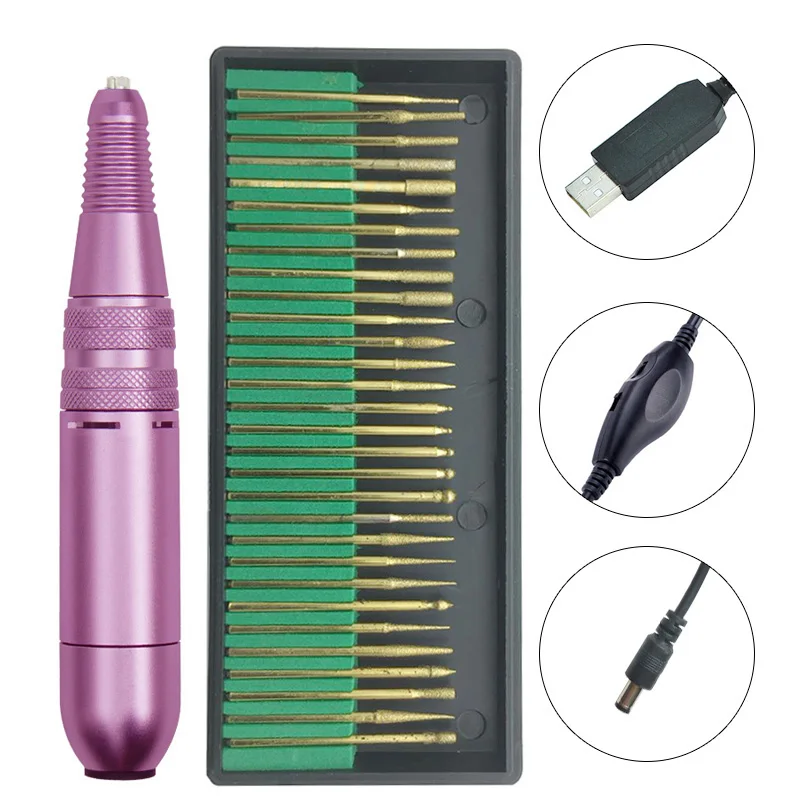 

1 Set 25000RPM Electric Nail Drill Machine 2 Way Rotary 30 Gold Drill Bits for Manicure Pedicure Gel Polish Cuticle Remover Tool