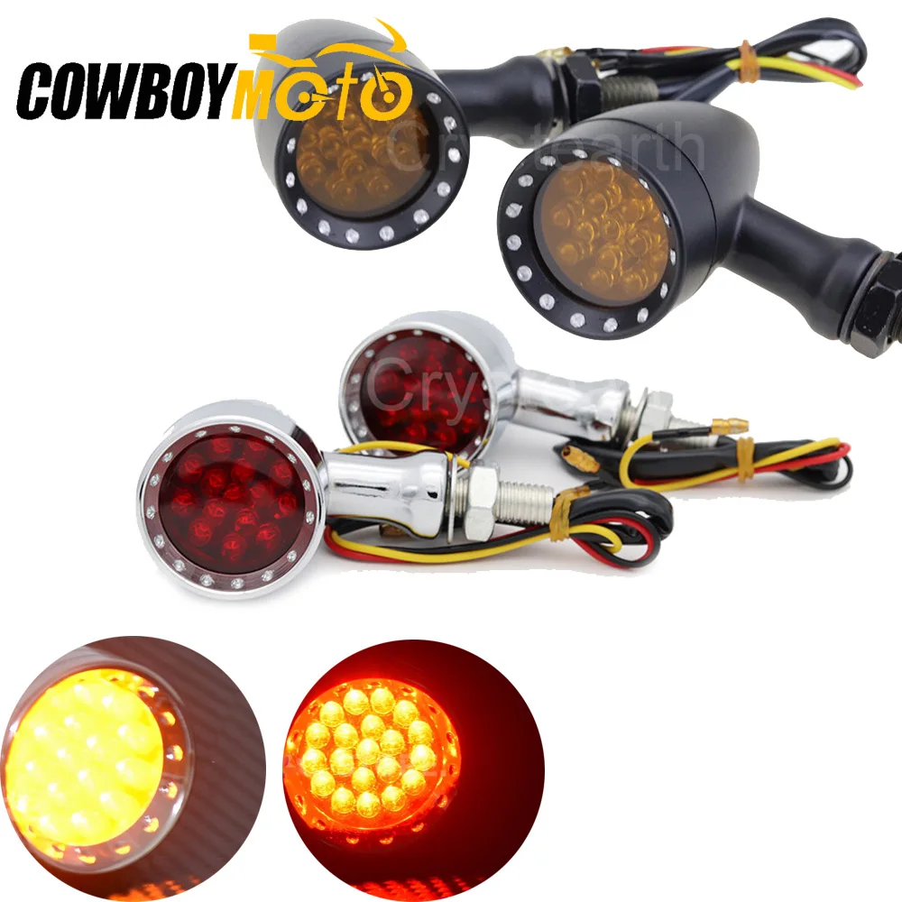 

Motorcycle 1 Pair 10mm Black Chrome Flashing LED Brake Blinker Light Turn Signal For Harley Cruiser Chopper Indicator Light Lamp