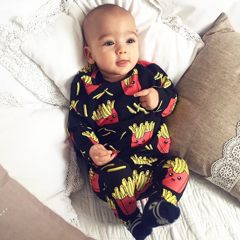 

Baby Rompers French fries cola Print 100% Cottons Newborn Boys Girls Clothes Infant Baby Clothing Long Sleeved outdoor Jumpsuit