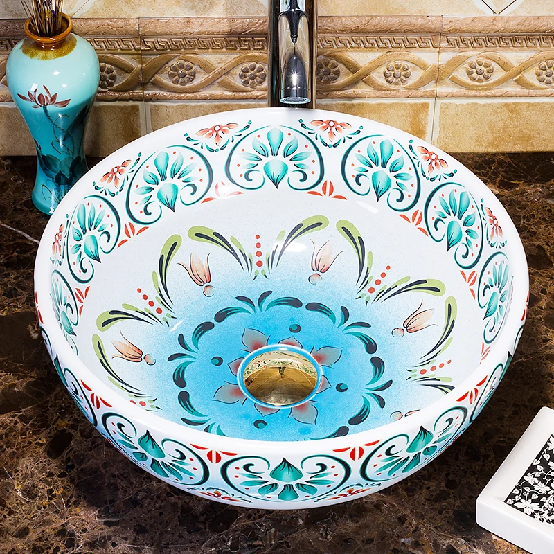 Europe Vintage Style Ceramic Art Basin Sink Counter Top Wash Basin Bathroom Sinks vanities wash basin  (6)