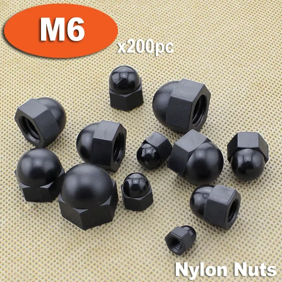  crous Hexagonaux En Plastique Nylon Noir DIN1587 M6 200 Pi ces