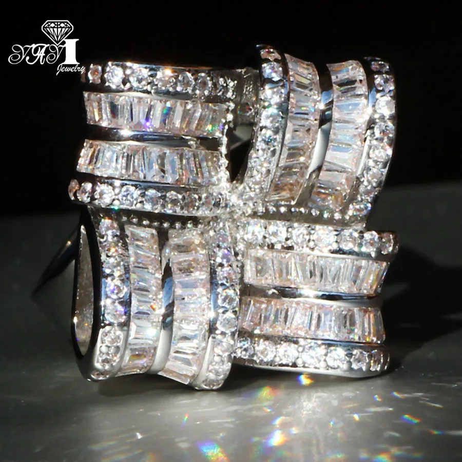 YaYI ювелирные изделия Мода Принцесса Cut 6,7 CT белый цирконий серебристый цвет обручальные кольца вечерние кольца