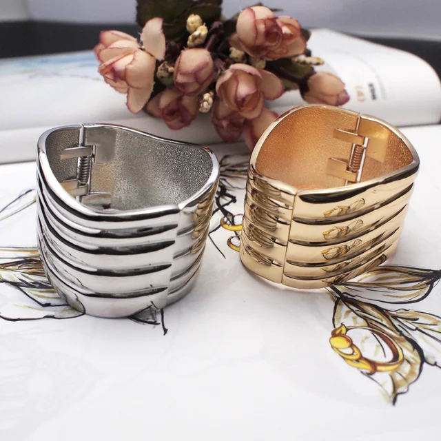 Punk Alloy Statement Cuff Bangles Bracelets For Women Jewelry Golden Silver  Color Metal Big Bangles Irregular Design UKMOC