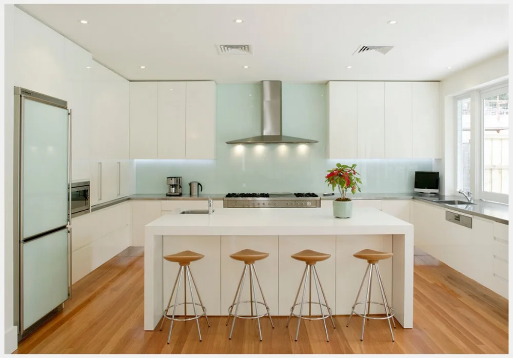 Дизайн белый высокий глянцевый лакированный кухонный шкаф модульный кухонный кабиент украшение кухонная мебель