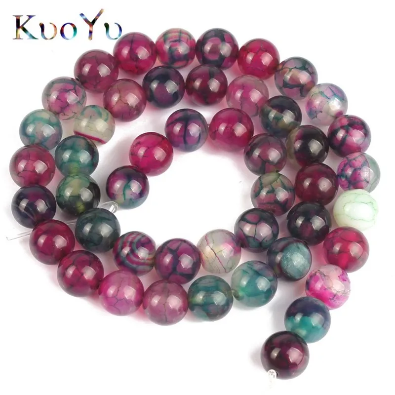 8 10 12 mm NATURAL BLACK Dragon Veins Agate Gemstone Beads Stretch Bracelet