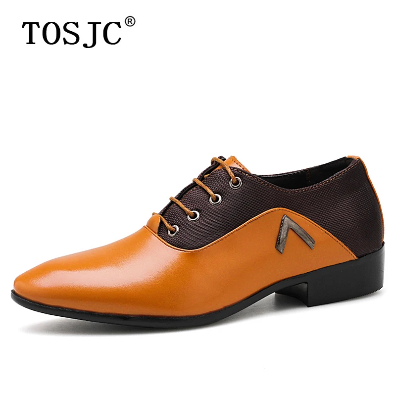 

TOSJC High Quality Men Oxford Lace-Up Leather Business Dress Shoes Male British Style Yellow Shoes Metal Decoration Wedding Shoe