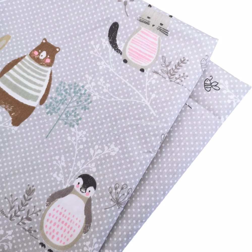 

New Diy Sewing Patchwork Cloth For Quilting Baby Cribs Cushions Dress Tissus Tecido Gray Dot Bear Print Twill Cotton Fabric