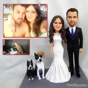 

polymer clay doll figure statue gift Bride & Groom Personalized Wedding Cake Topper Custom with dog Handmade Bride and Groom Cak