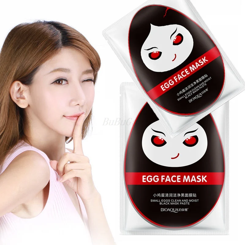 

BIOAQUA 1Pcs Egg Black Face Mask Facial Skin Care Moisturizing Whitening Oil-Control charcoal helps keep skin clean