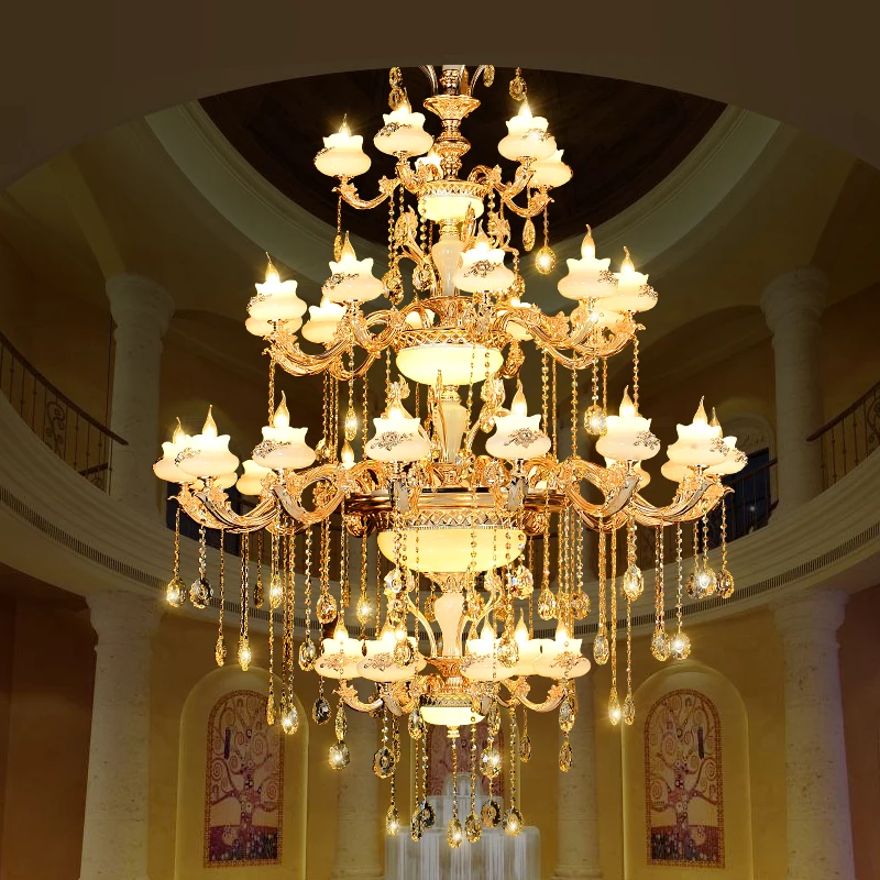 

New European Luxury Led Crystal Chandelier Lighting For Hotel Villa Living Room Originality Imitation Jade Lustre