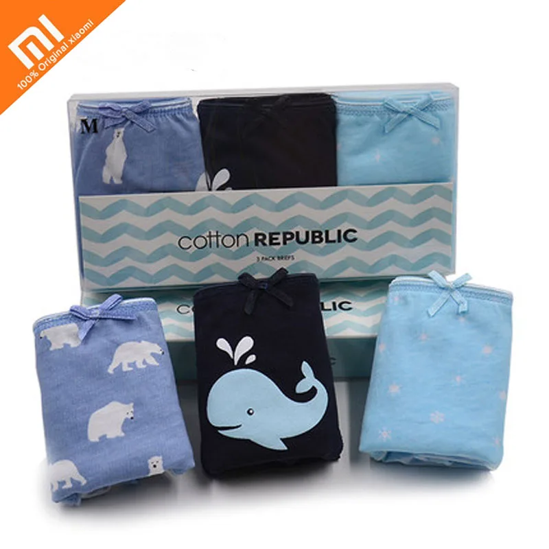 

3pcs xiaomi mijia cotton women's underwear triangle print thin section student summer cotton low waist sexy lace underwear
