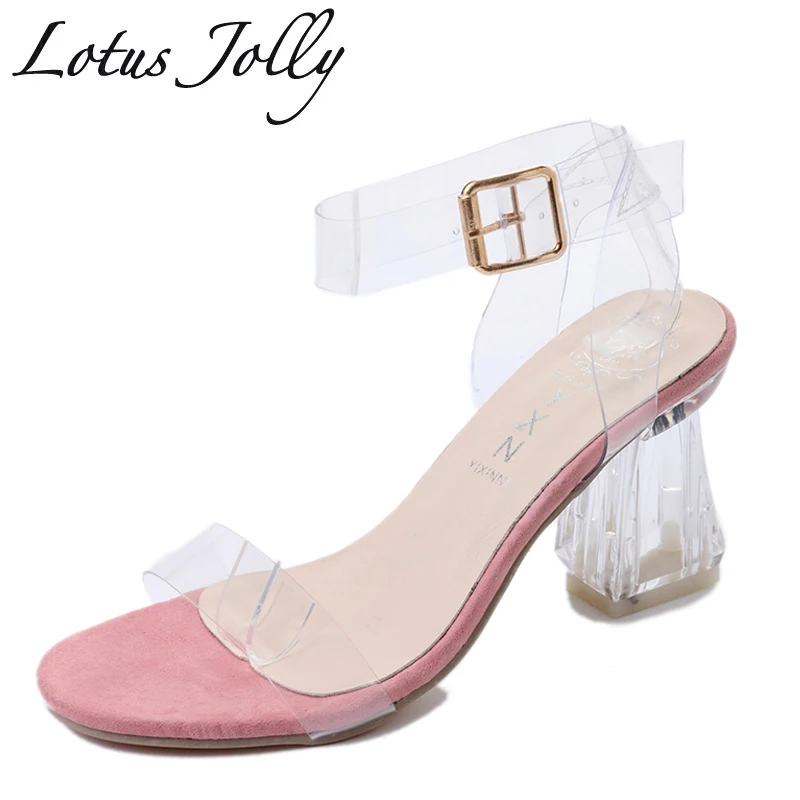 

Crystal Women Clear Sandals Summer Slippers Slides Open Toe Block High Heels Transparent Clear Heel Women Shoes Party Sandals