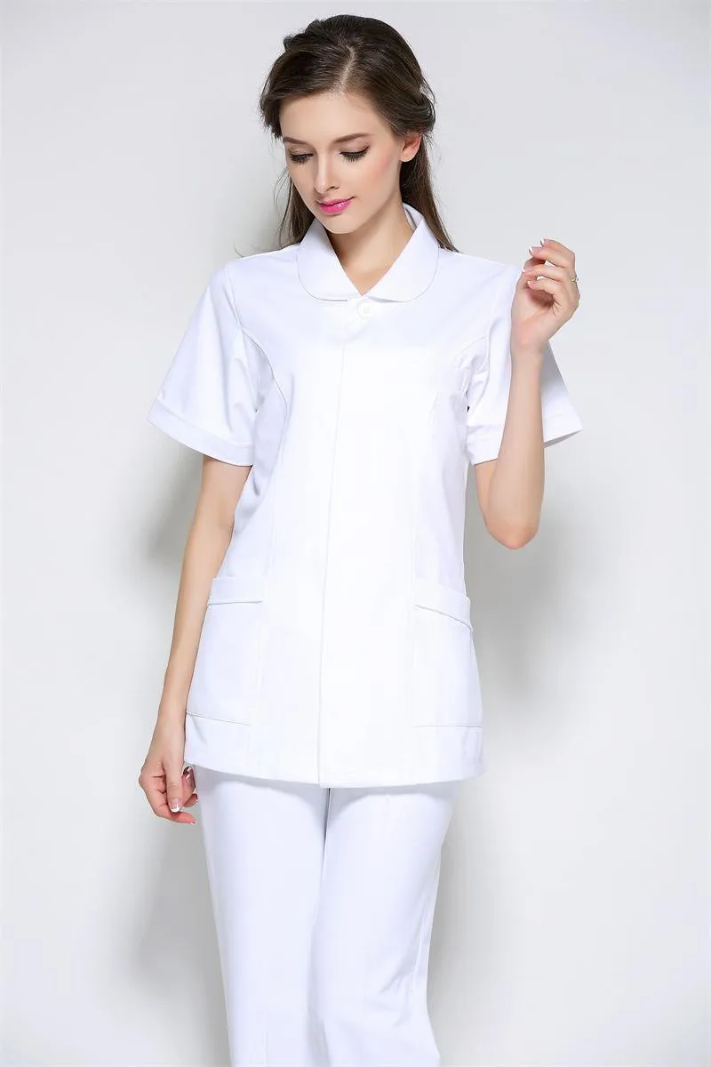 Женская униформа медсестры, медицинская одежда, больничная лаборатория, пальто, скраб, наборы, тонкая, для салона красоты, Женское пальто с коротким рукавом+ штаны