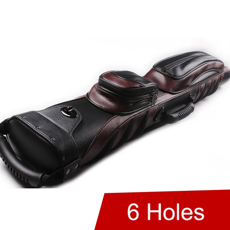 

2016 High Quality 6 Holes 2 Butts 4 Shafts Pool Cue Cases Leather PU Billiard Accessories 1/2 Cue Bag Red With Black Color China