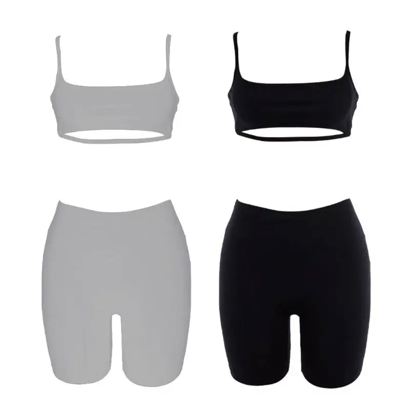 المرأة الصيف مثير الجوف خارج اثنين من قطعة مجموعة المحاصيل قمم السائق السراويل بلون Bodycon رياضية عالية الخصر اللياقة البدنية الرياضة الزي