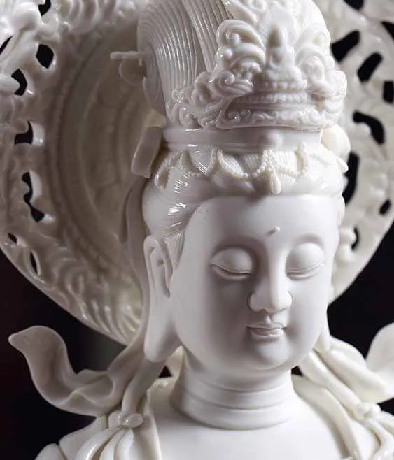 

23'' Chinese Dehua white porcelain Nine Lotus buddhism Guanyin Avalokitesva