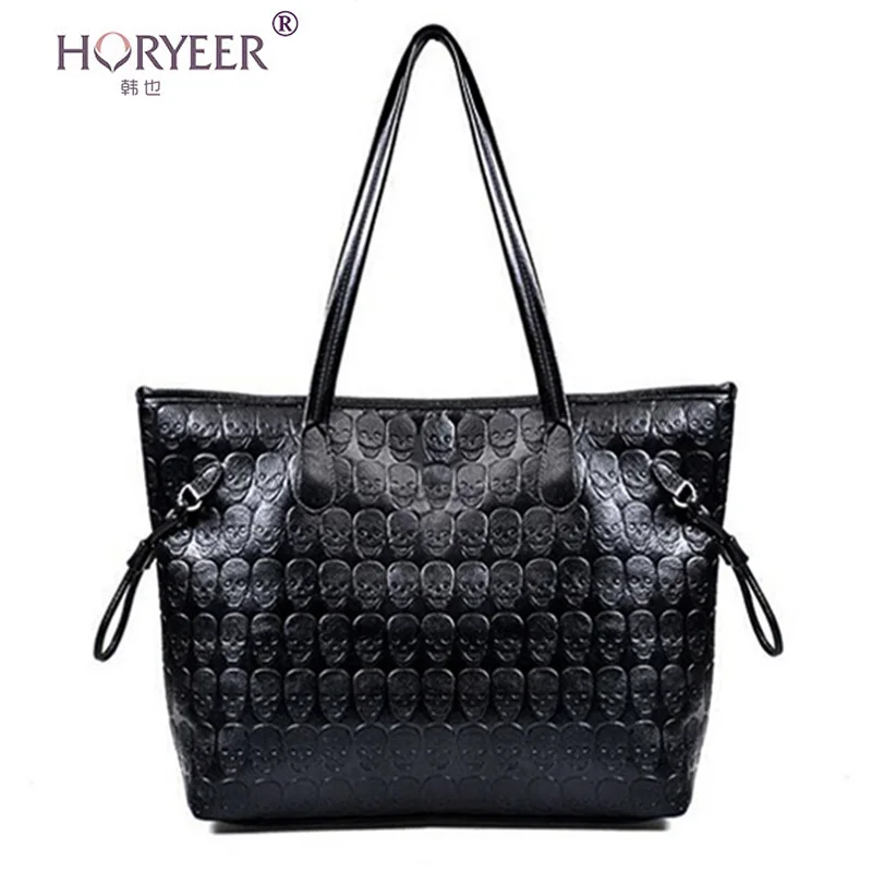 HORYEER luxury handbags women bags designer skull shoulder bag pu