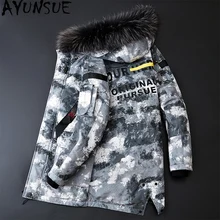 AYUNSUE, мужской пуховик, зимнее пальто, пуховик на утином пуху, мужская куртка с капюшоном, Теплый камуфляж, большой размер, пуховики с меховым воротником, DPTM089I