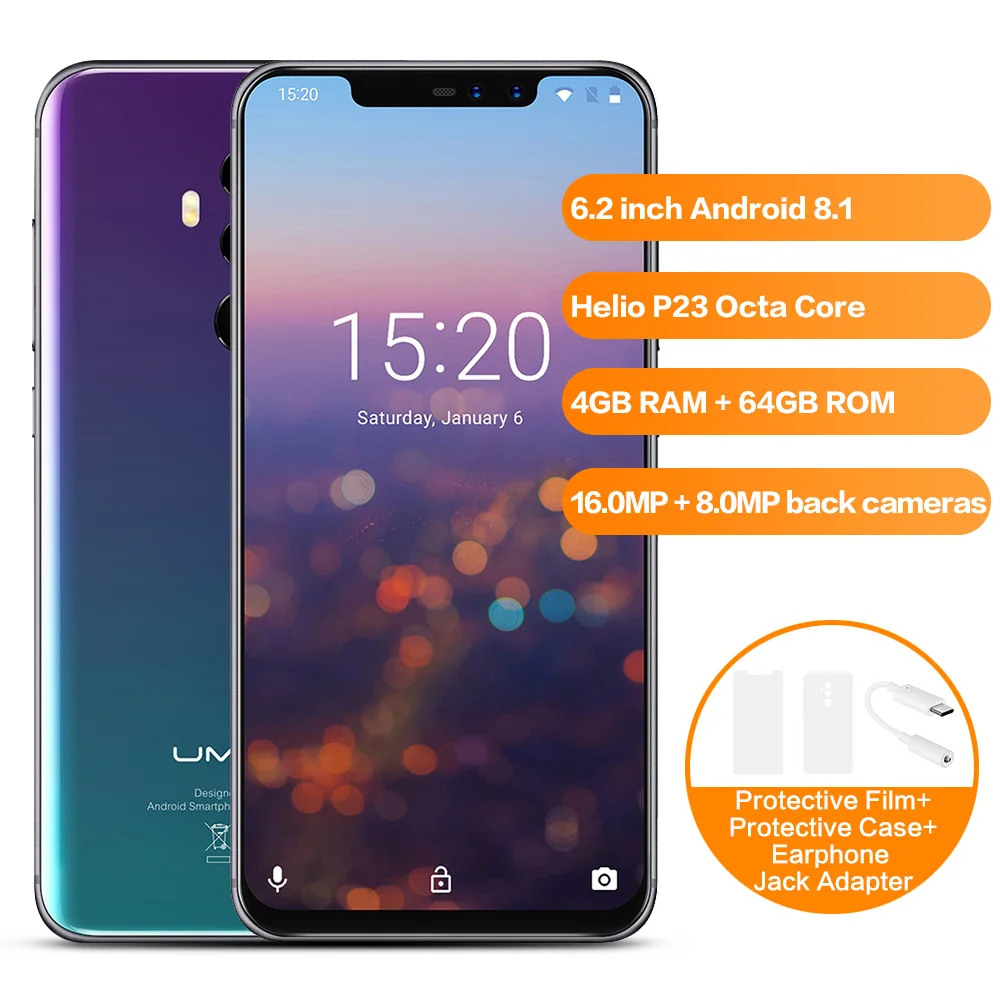 UMIDIGI Z2 4G смартфон 6 2 дюймов Helio P23 Восьмиядерный 4 Гб + 64 телефон из углеродного