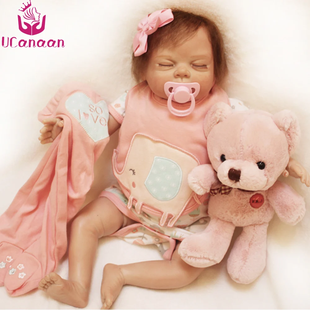 

UCanaan 22''/ 55CM Soft Vinyl Silicone Baby New Born Sleeping Baby Alive Toys For Children Play House DIY Toy Christmas Gifts