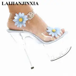Laijianjinxia/с открытым носком стильная женская обувь Дизайн кристалл обувь очень высокий каблук 15 см Для женщин ночной клуб Летние тапочки