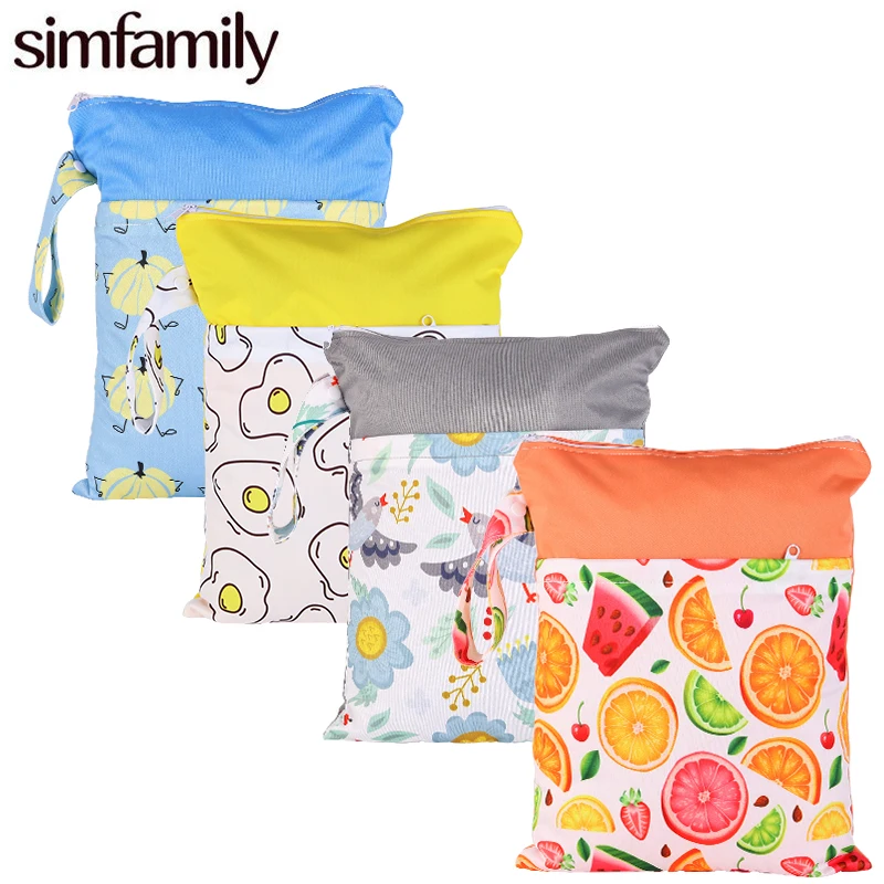 

[simfamily]Baby Diaper Bags Double Zippered Wet/Dry Bag Waterproof Wet Cloth Diaper Backpack Reusable Diaper Cover Wet Bag