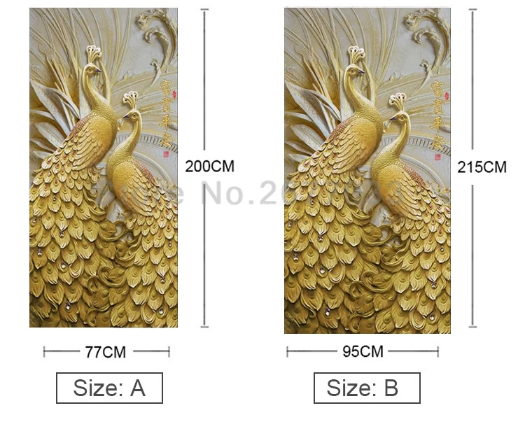 Наклейка на дверь, современный тисненый Золотой Павлин, обои для гостиной, спальни, домашний декор, Наклейки на стены, ПВХ, самоклеющиеся наклейки на стены s
