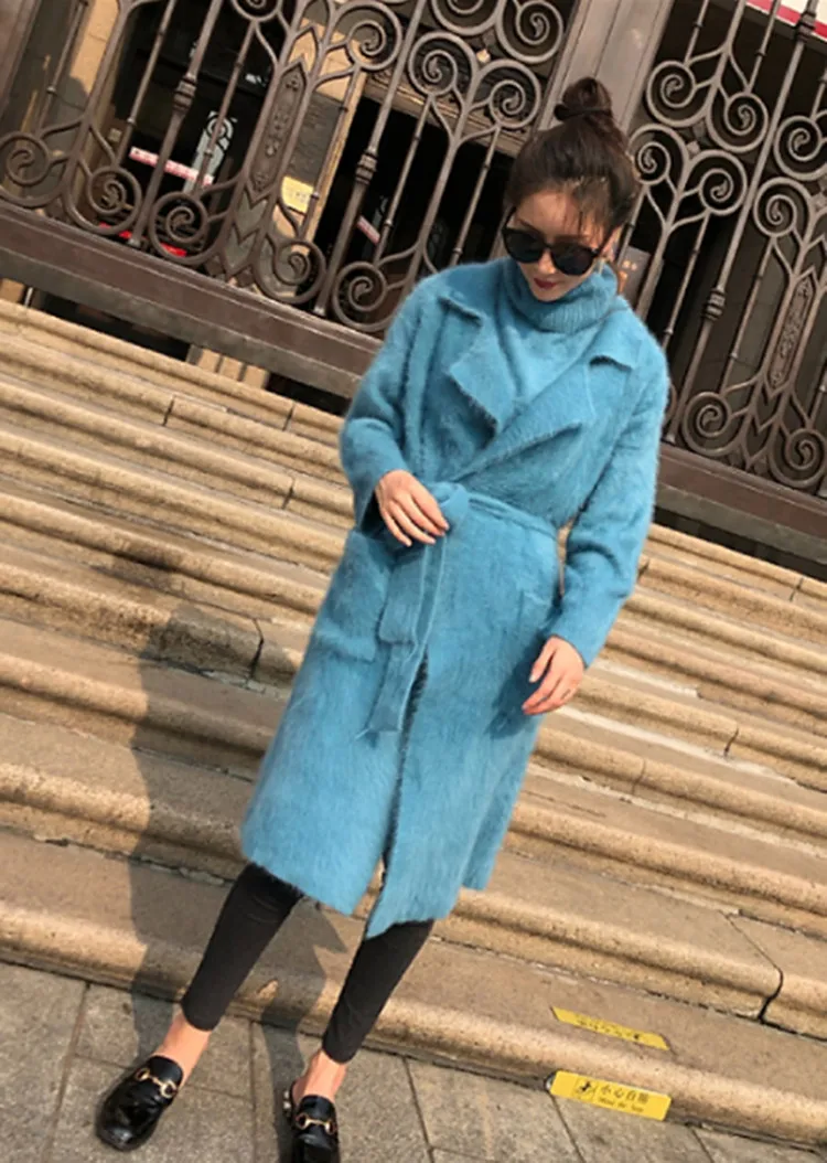 LOVELY-JINNUO, новинка, натуральный норковый кашемировый свитер, женский зимний теплый пушистый длинный кардиган с жилетом и поясом, куртка, пальто JN560