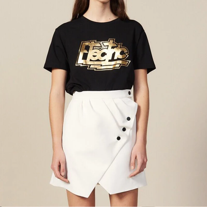 

Women's Skirt High Waist Irregular Side College style White Woman Summer Skirts