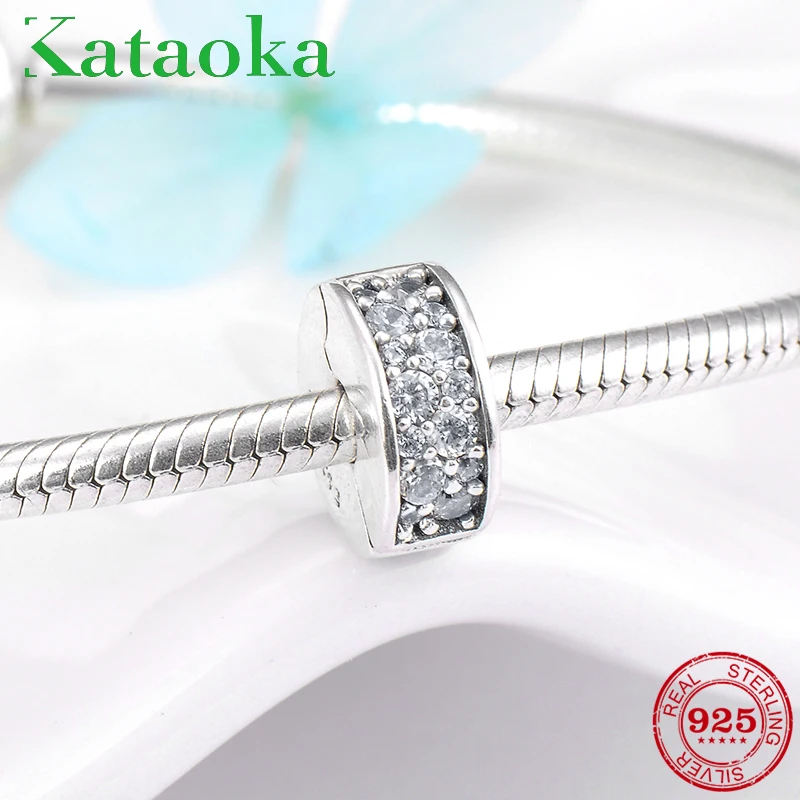 

New 925 Sterling Silver Sparkling Clear CZ Round shape clips Lock Beads Fit Original Pandora Charms Bracelet Jewelry making
