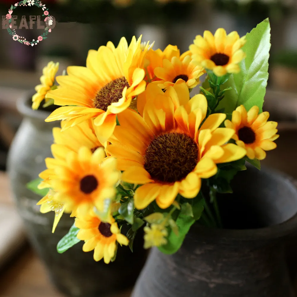 

1Bunch Artifical Flowers 7 Branches Sunflower Bouquet For Home Wedding Party Decorative Flower Floristry