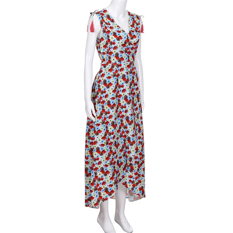 Fashion summer dress 2018 Beach dress Women Casual Floral Printed Bohemia Beach V-Neck Lace-up Long Maxi Cardigan Dress J12#N (1)