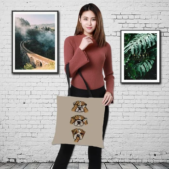 

Customized Cute doges Printing Women Handbag Linen Tote Bags with Print Logo Casual Traveling Beach Bags