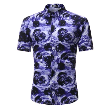 

3D Swirl Floral Dress Shirt Men 2018 Summer Short Sleeve Beach Hawaiian Shirt Mens Casual Brand Shirts Camisa Social Masculina