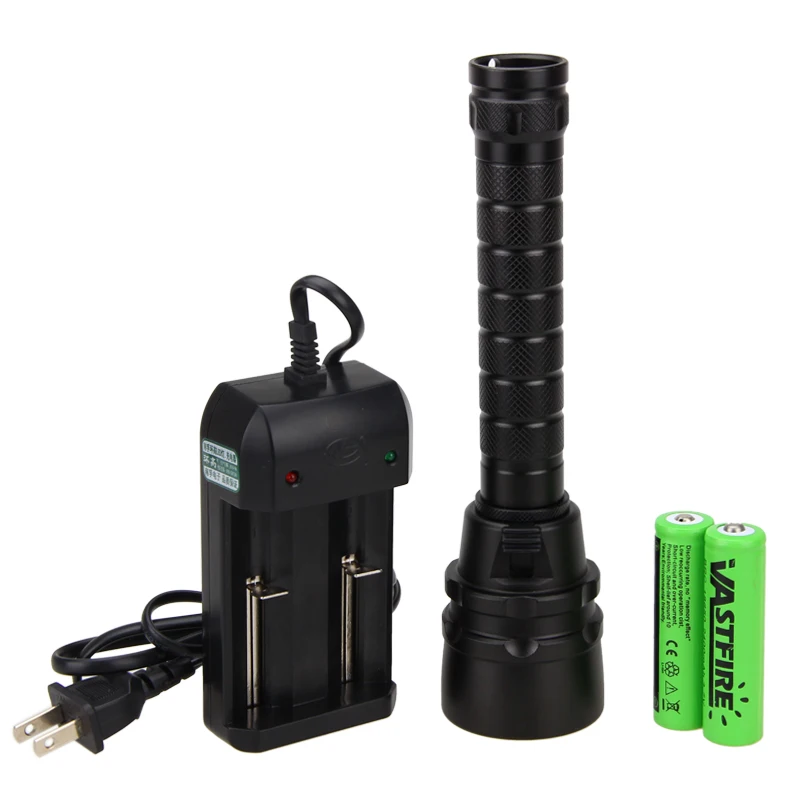 

395nm 5x XPE UV LED Underwarter 100m Scuba Diving Flashlight Torch+2 pcs 18650 Rechargeable Battery +Dual Charger