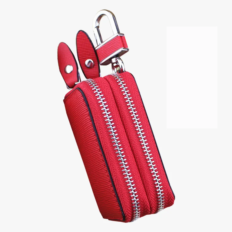 9.8*5.8*3.9cm Genuine Leather Car Key Wallet Double Layer Zipper Household Car Key Bag Unisex Fashion Key Case Key Purse