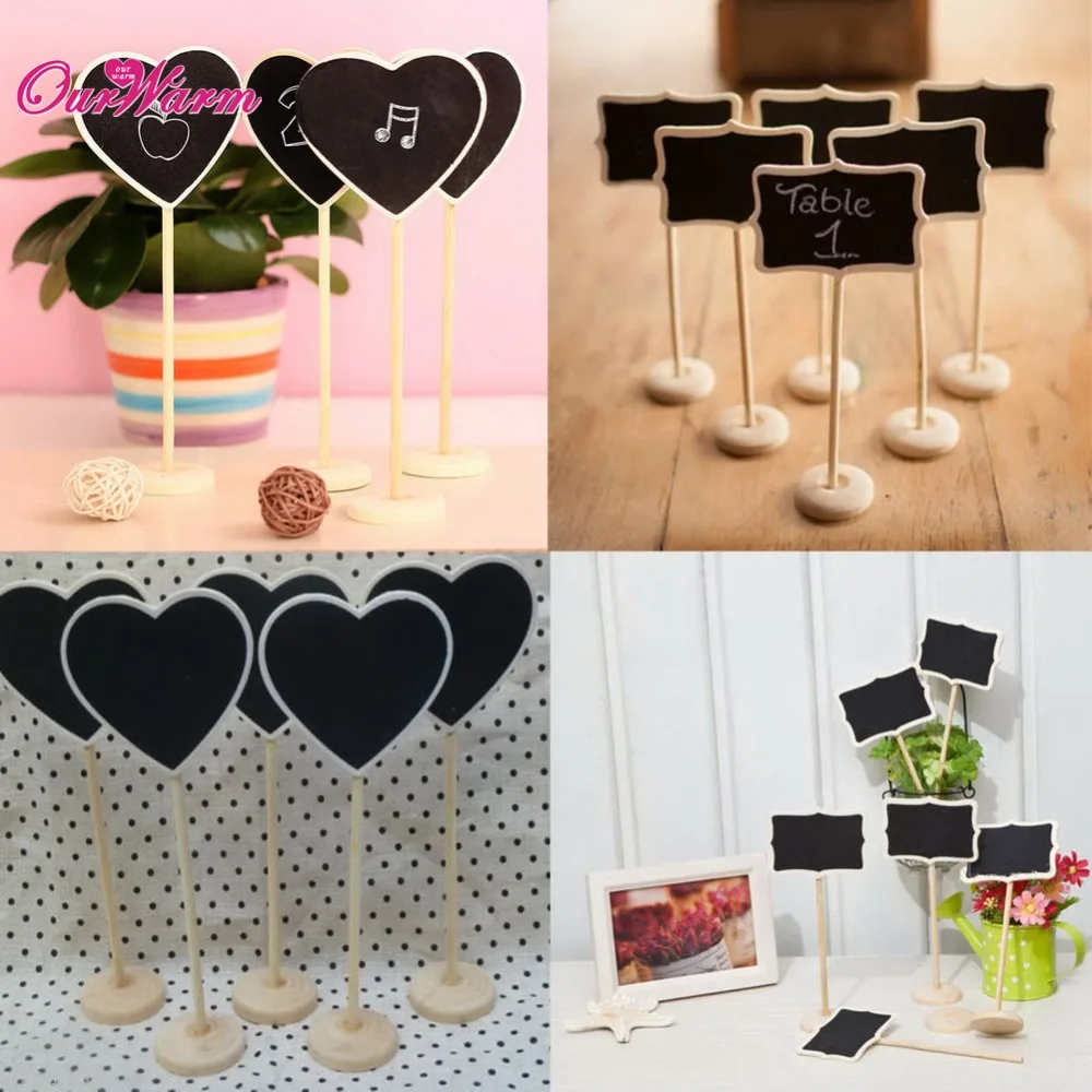 10 Unids/lote Mini en Forma de Corazón De Madera Pizarra Pizarra De