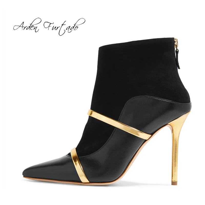 Arden/Модная женская обувь на меху пикантные элегантные женские ботинки с острым носком на шпильке и на молнии короткие ботинки 45, 46