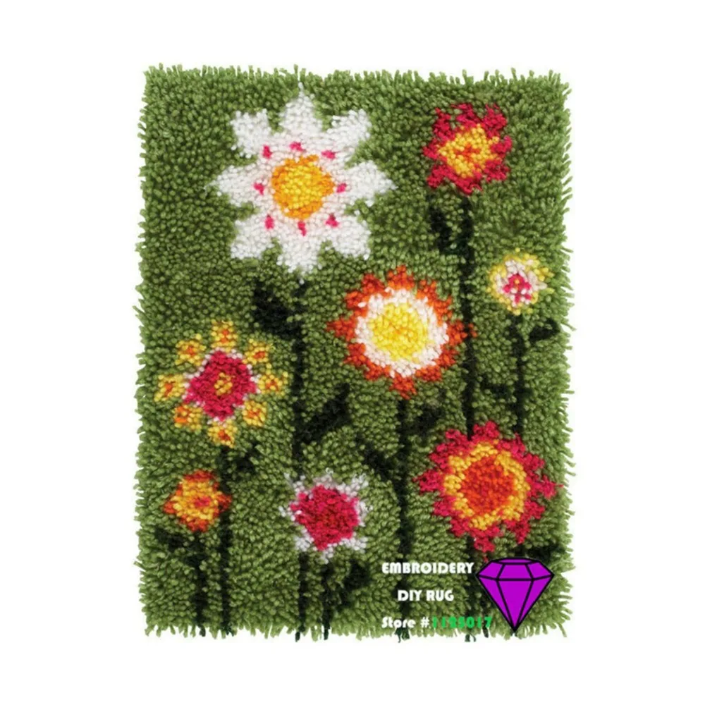 

embroidery carpet Needlework DIY Rug Kit Unfinished Crocheting Yarn Rug Embroidery Carpet Handmade Floor Mat set flowers 52*38cm