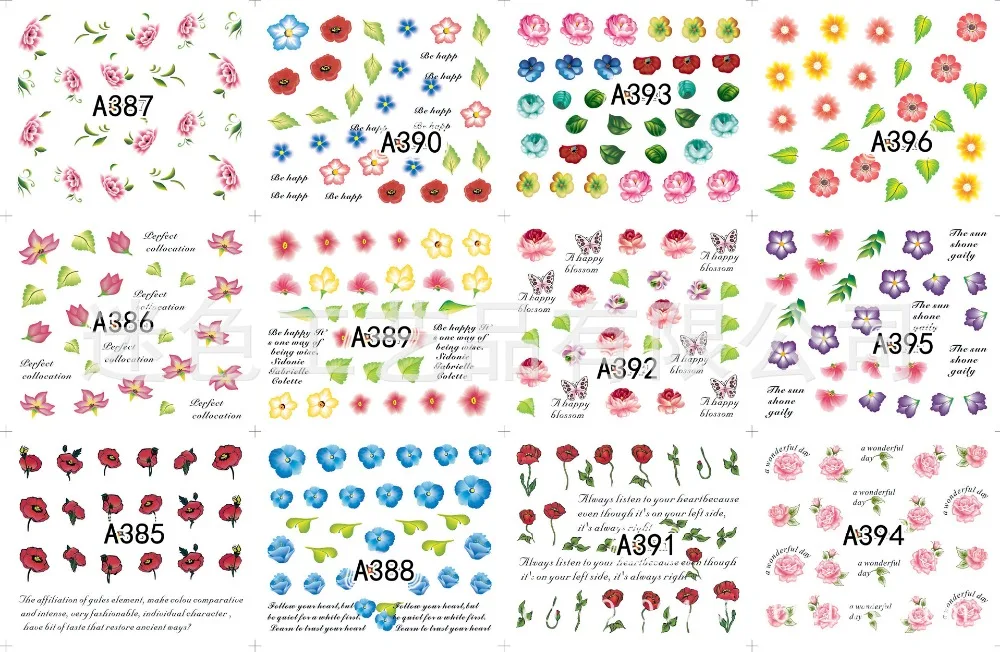 12 вариантов дизайна 3D супер тонкие наклейки для ногтей цветы советы клей для накладных ногтей наклейки Маникюрный Инструмент темное украшение Наклейки Для Ногтей