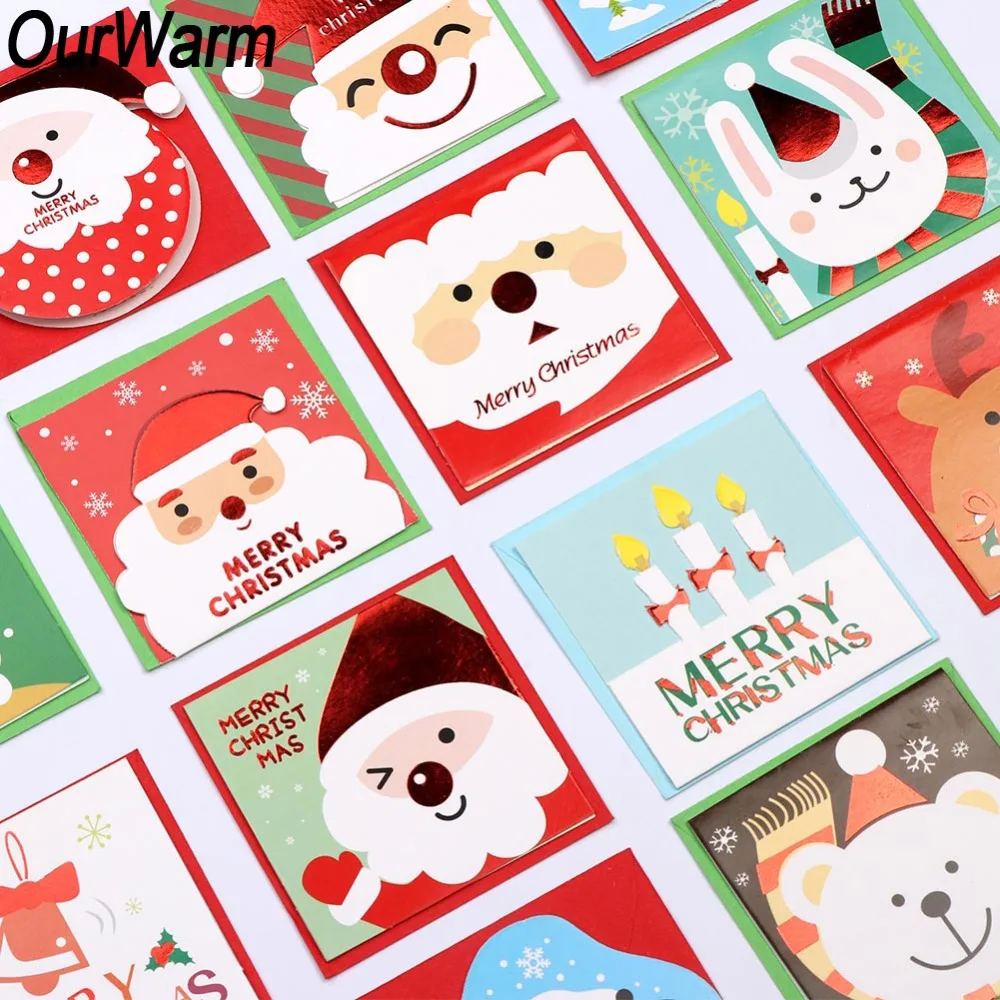 OurWarm 20 шт. Мультфильм Снеговик Санта-Клаус Рождественская открытка с конвертом