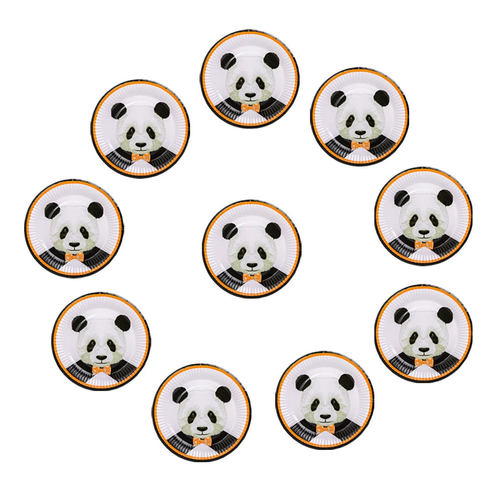 High Quality 10Pcs Cute Panda Paper Plates Cups Set Kids Birthday Wedding Party Tableware for Festive & Party Supplies