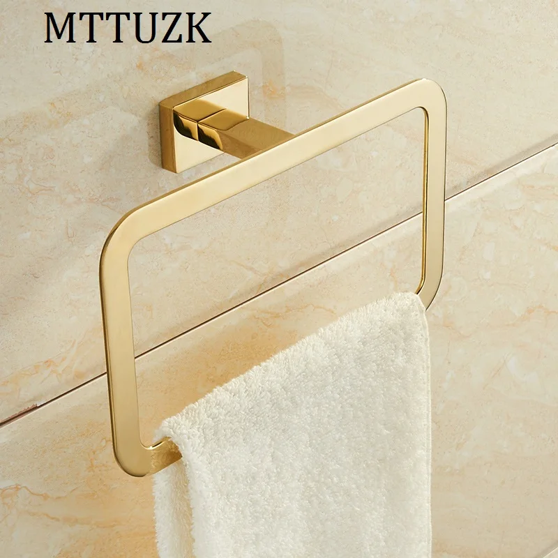 

MTTUZK golden stainless steel chrome bathroom square towel ring bathroom towel hardware pendant Towel Rack Bathroom Accessories