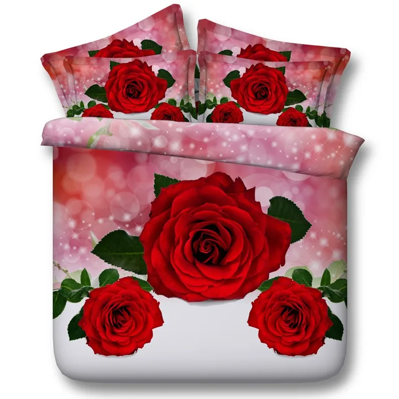 3D Red Rose Comforter sets Bedding duvet cover bed in a bag sheets Queen size Super King full