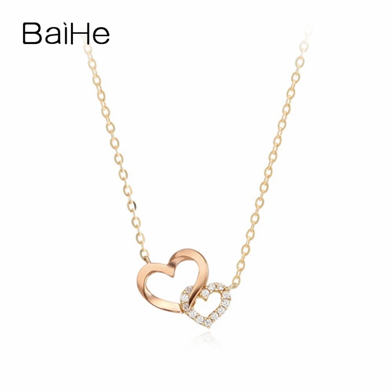 

BAIHE Solid 18K Rose Gold H/SI Natural Diamond Heart Necklace Women Fine Jewelry Making Širdies karoliai قلادة القلب Collier